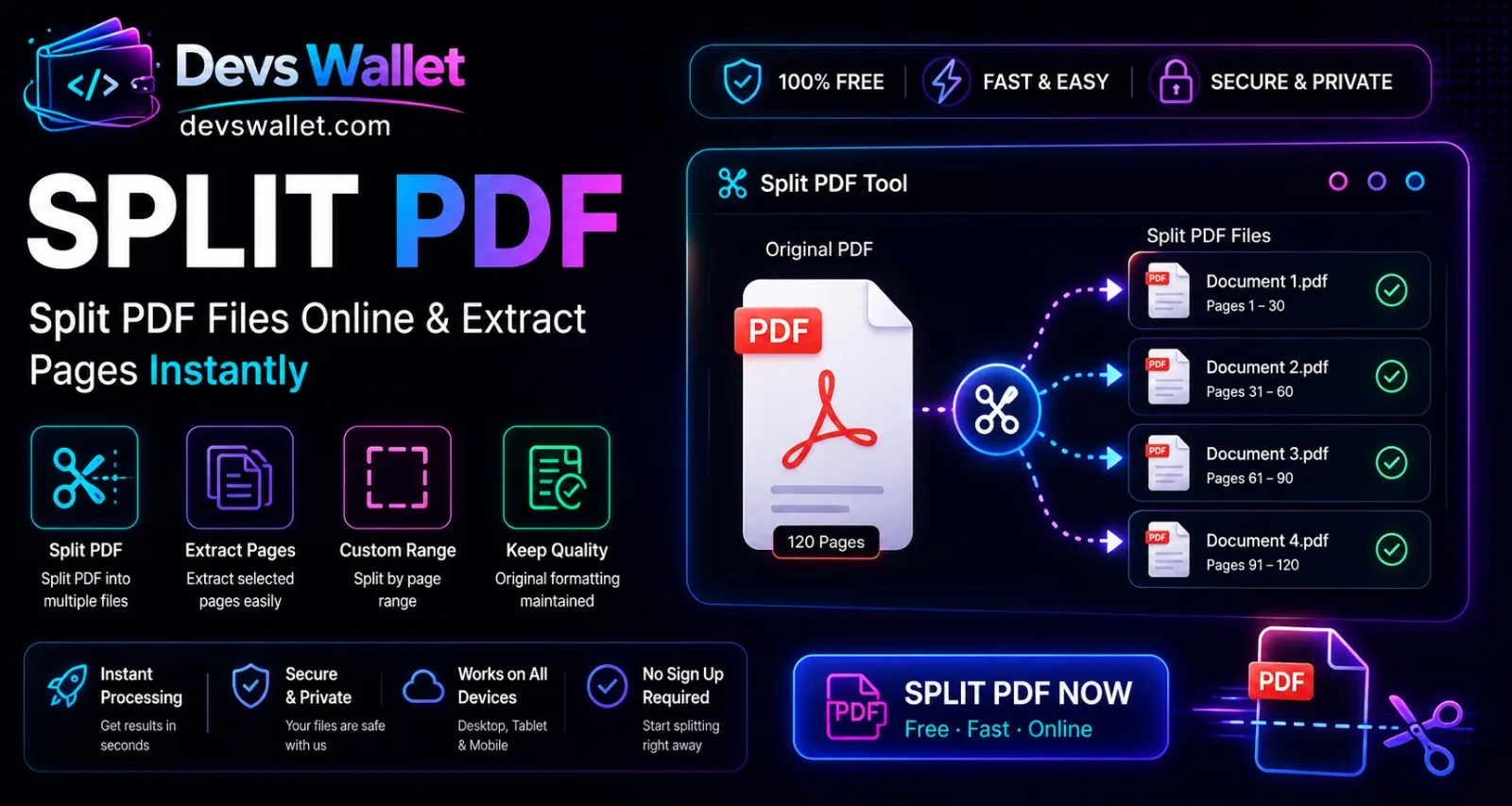 Split PDF tool for extracting pages and dividing PDF documents online