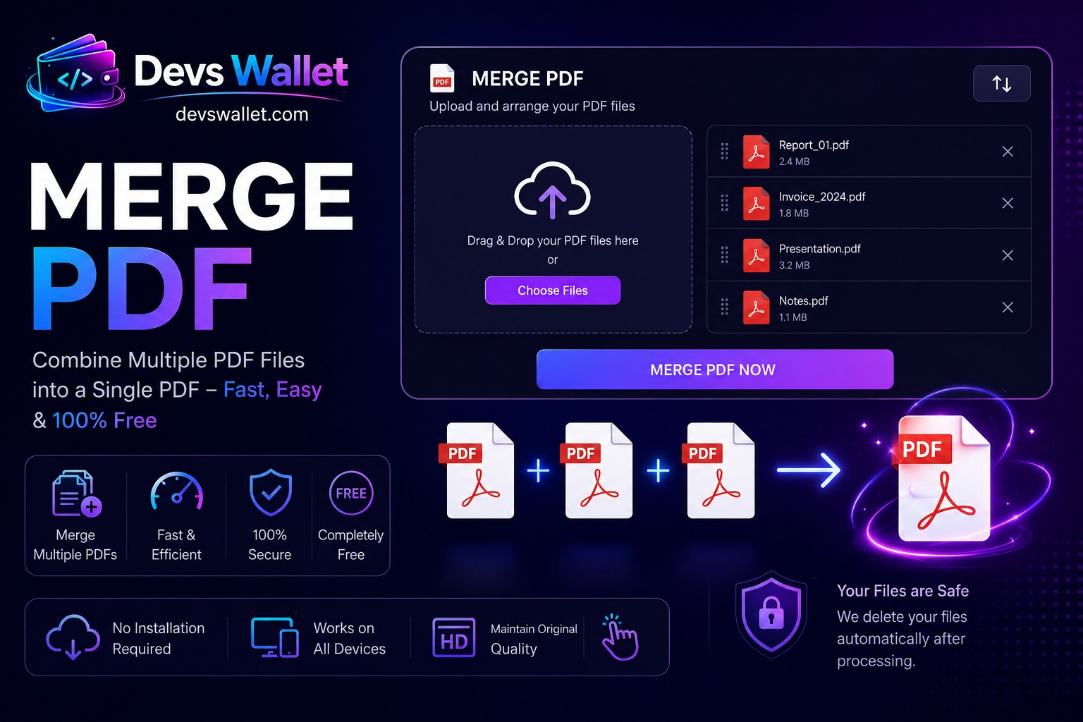 Merge PDF Online Free - Combine Multiple PDF Files with Devs Wallet