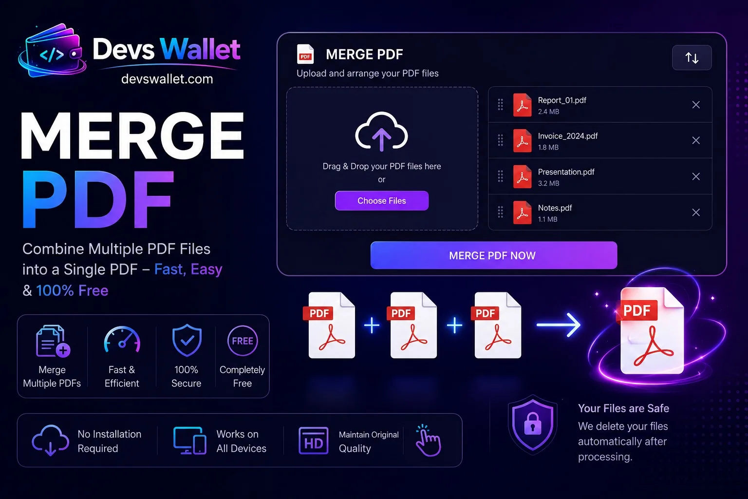 Merge PDF Online Free: Combine Multiple PDF Files with Devs Wallet