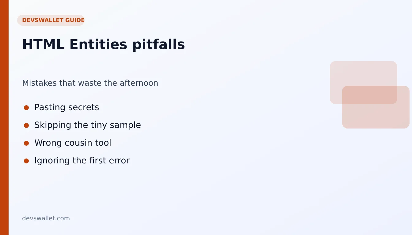 HTML Entities common mistakes illustration for html entities