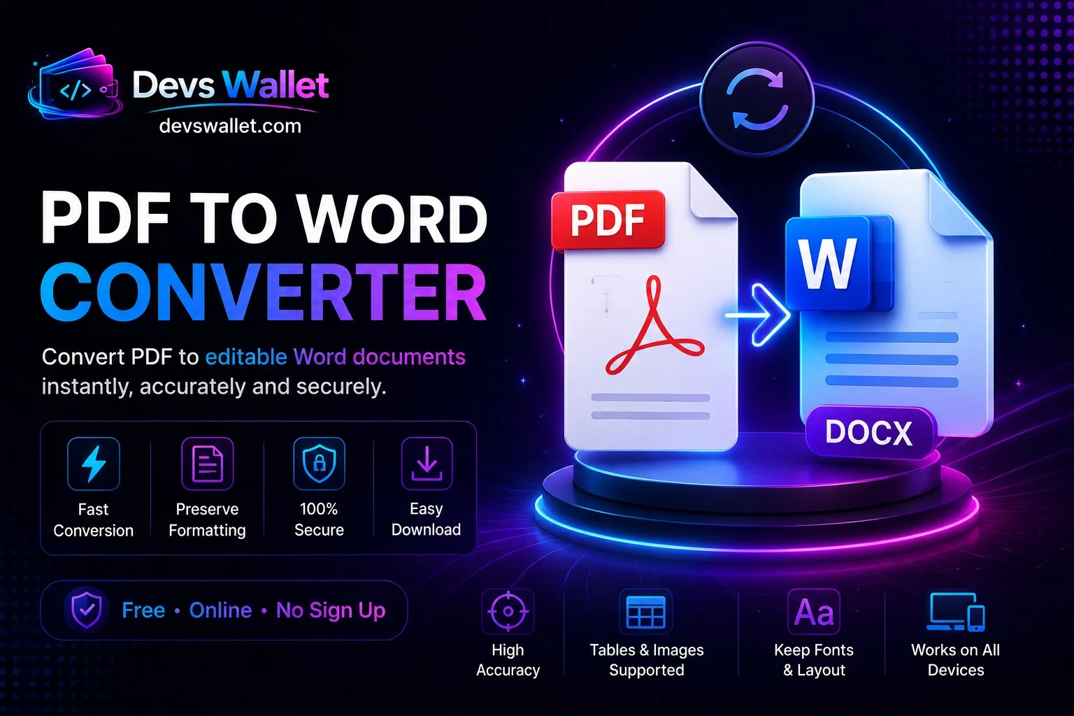 PDF to Word Converter for converting PDF files into editable Microsoft Word documents while