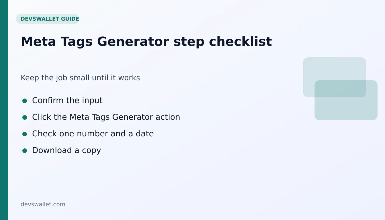 Meta Tags Generator step-by-step checklist for meta tags generator