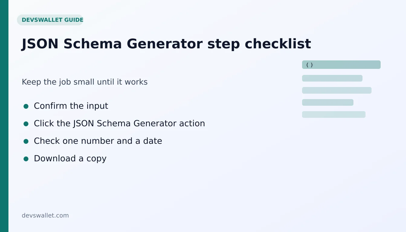 JSON Schema Generator step-by-step checklist for json schema generator