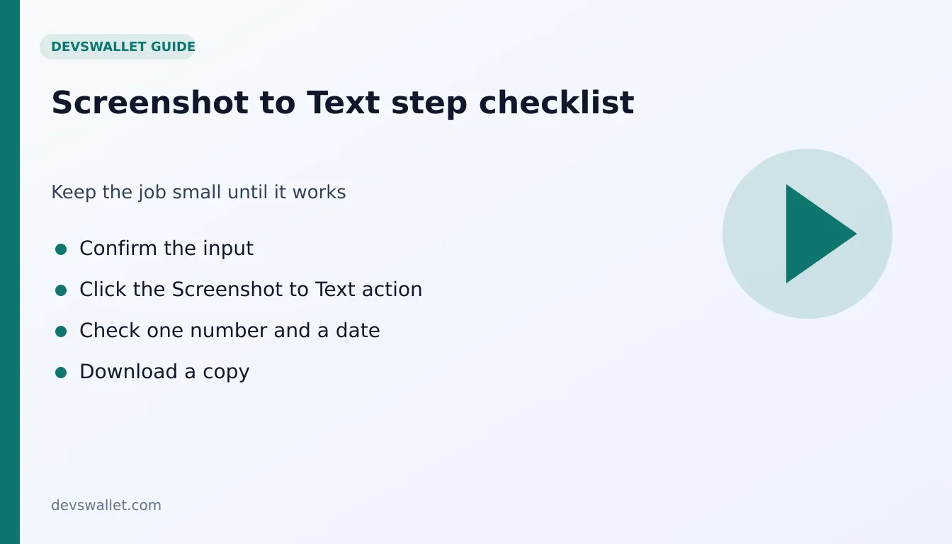 Screenshot to Text step-by-step checklist for image to text