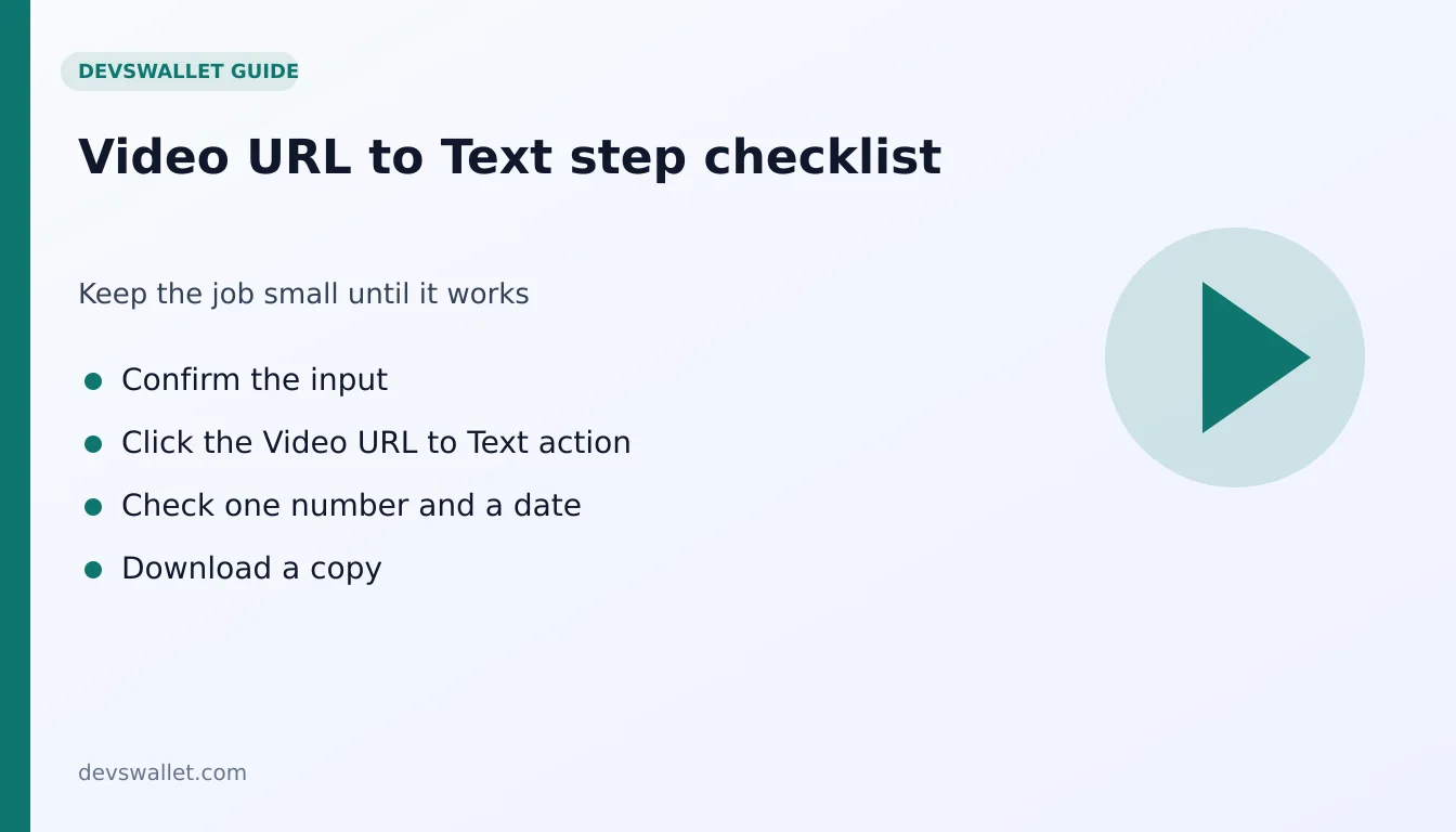 Video URL to Text step-by-step checklist for video to text