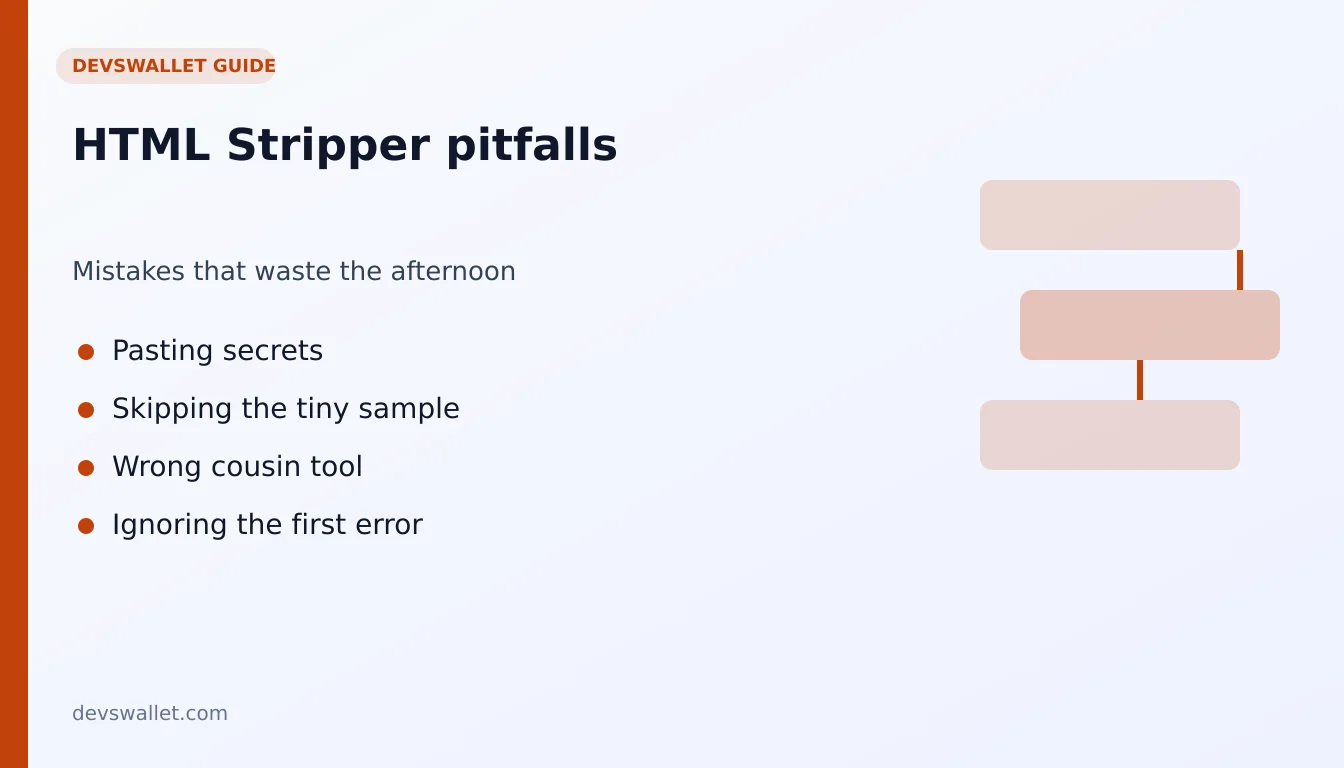 HTML Stripper common mistakes illustration for html stripper