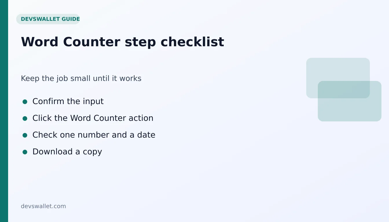 Word Counter step-by-step checklist for word counter