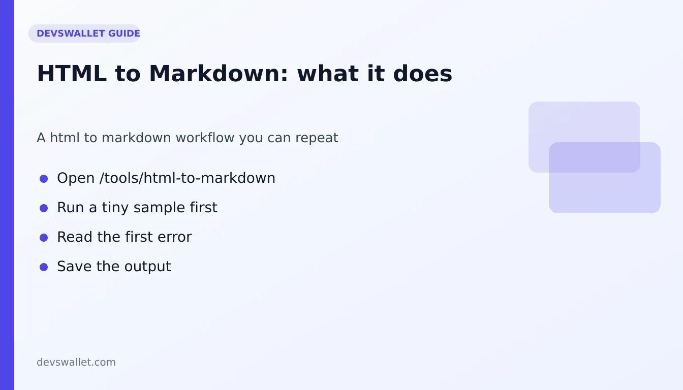 HTML to Markdown workflow diagram for html to markdown