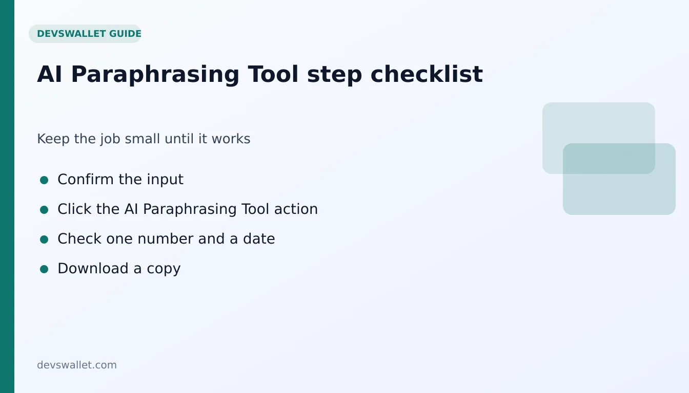 AI Paraphrasing Tool step-by-step checklist for paraphrasing tool