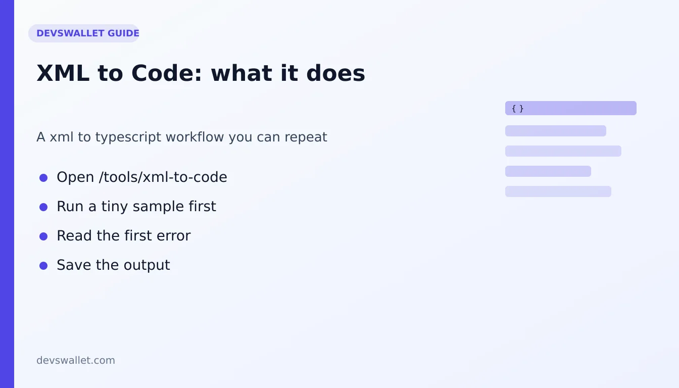 XML to Code workflow diagram for xml to typescript