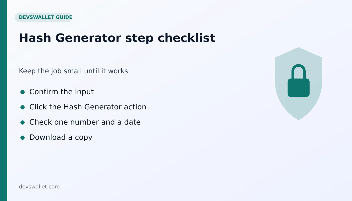 Hash Generator step-by-step checklist for hash generator