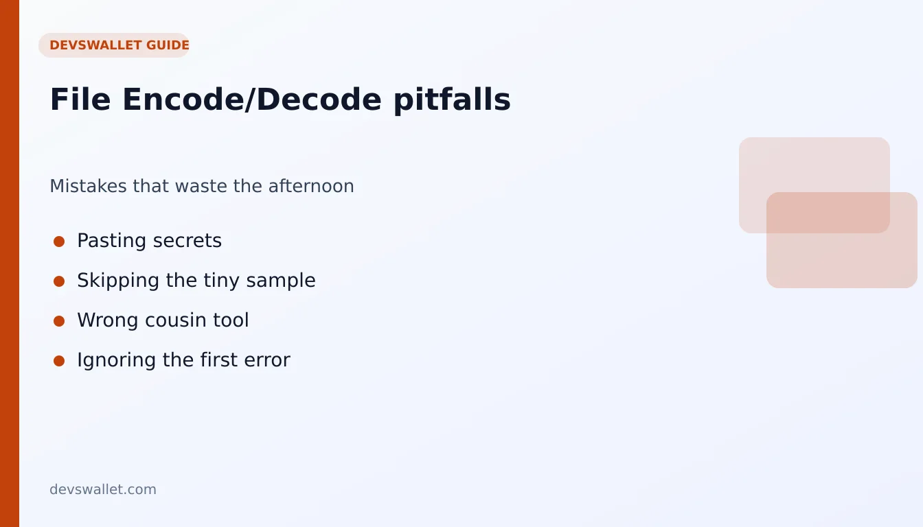 File Encode/Decode common mistakes illustration for base64 file encoder