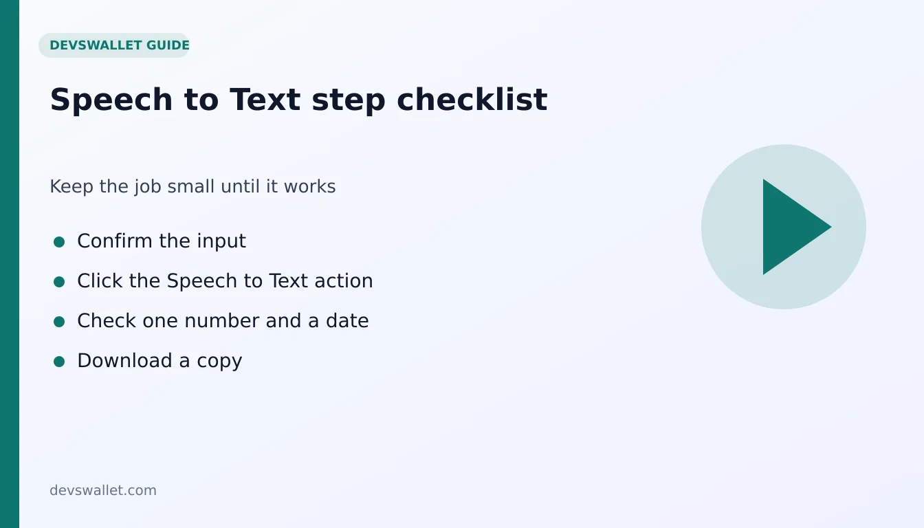 Speech to Text step-by-step checklist for speech to text
