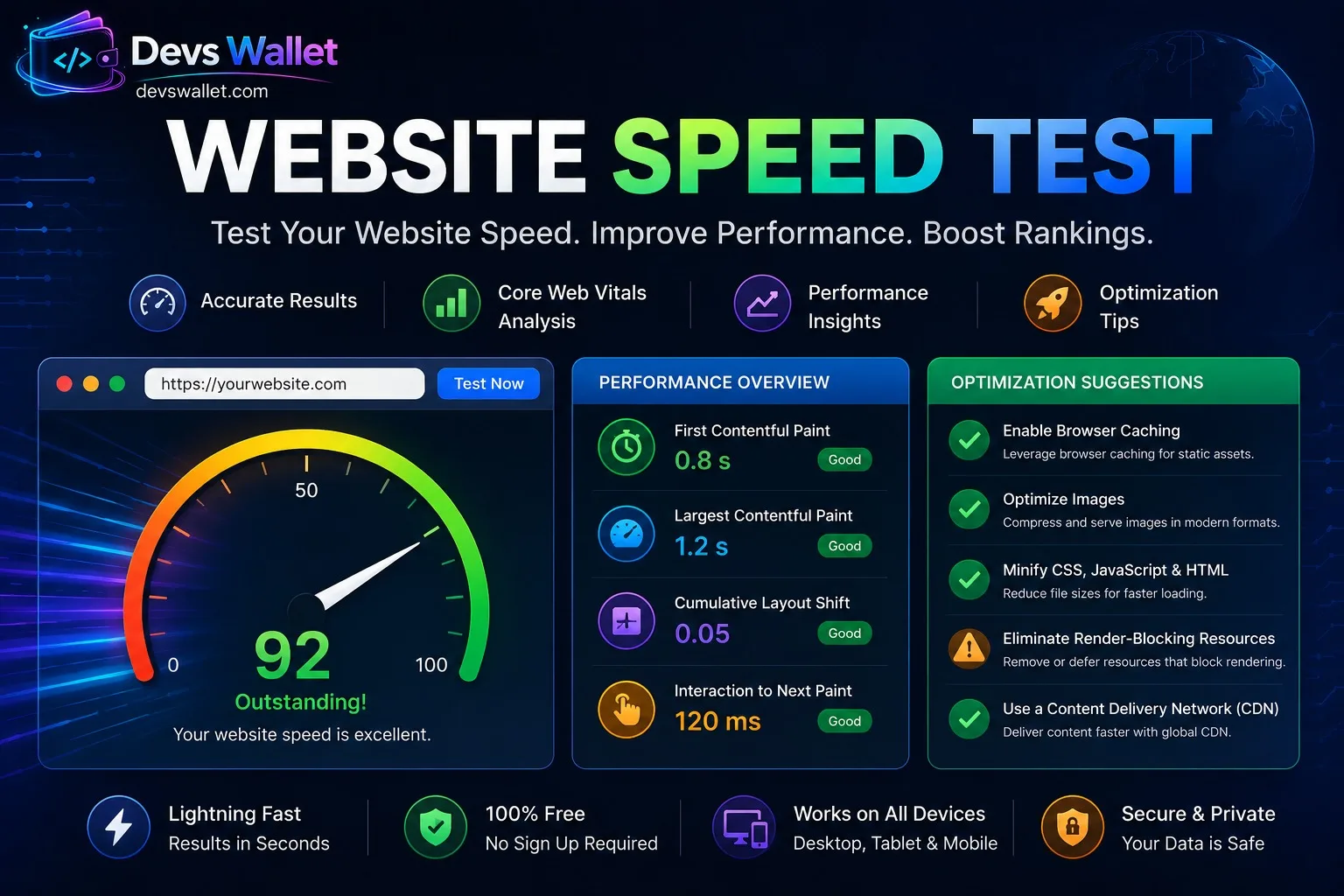 Website Speed Test featured image displaying website performance analysis and loading speed metrics