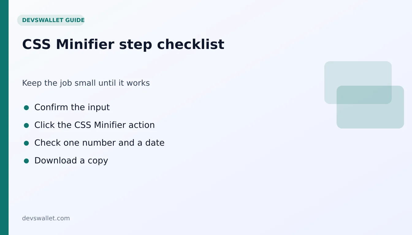 CSS Minifier step-by-step checklist for css minifier