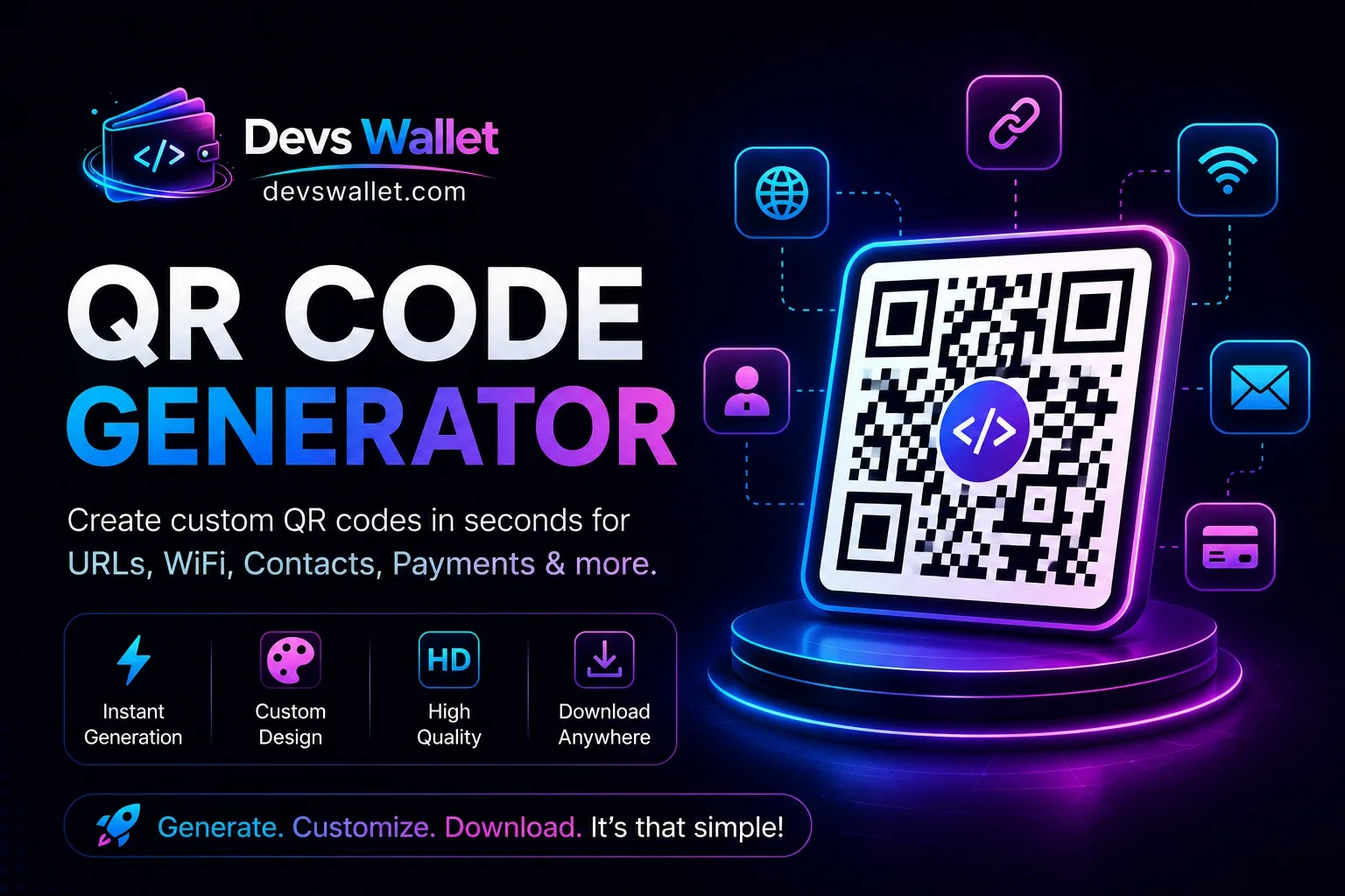 QR Code Generator tool for creating free custom QR codes online with logo, colors, and high