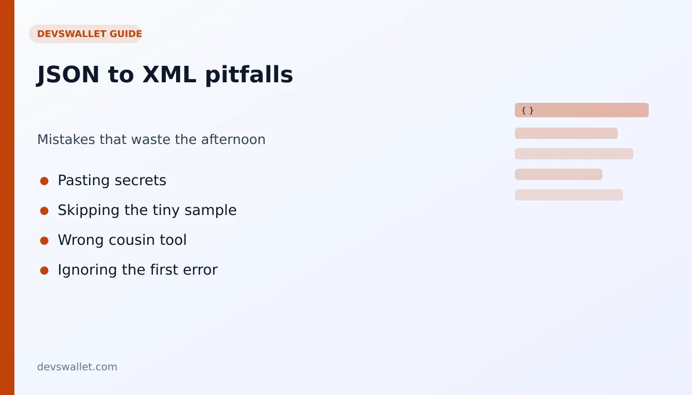 JSON to XML common mistakes illustration for json to xml