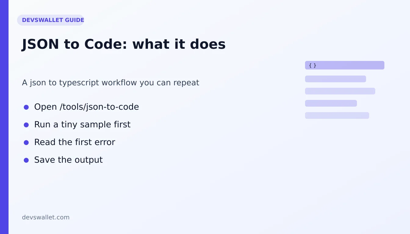 JSON to Code workflow diagram for json to typescript