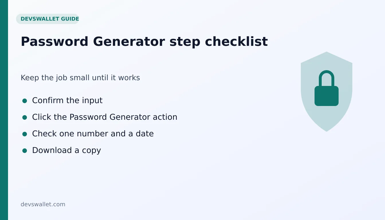 Password Generator step-by-step checklist for password generator