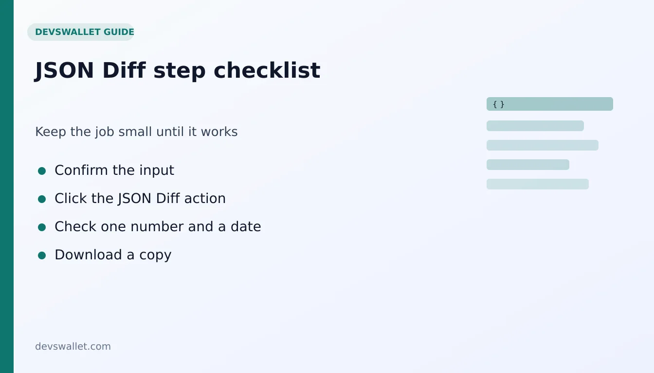 JSON Diff step-by-step checklist for json diff