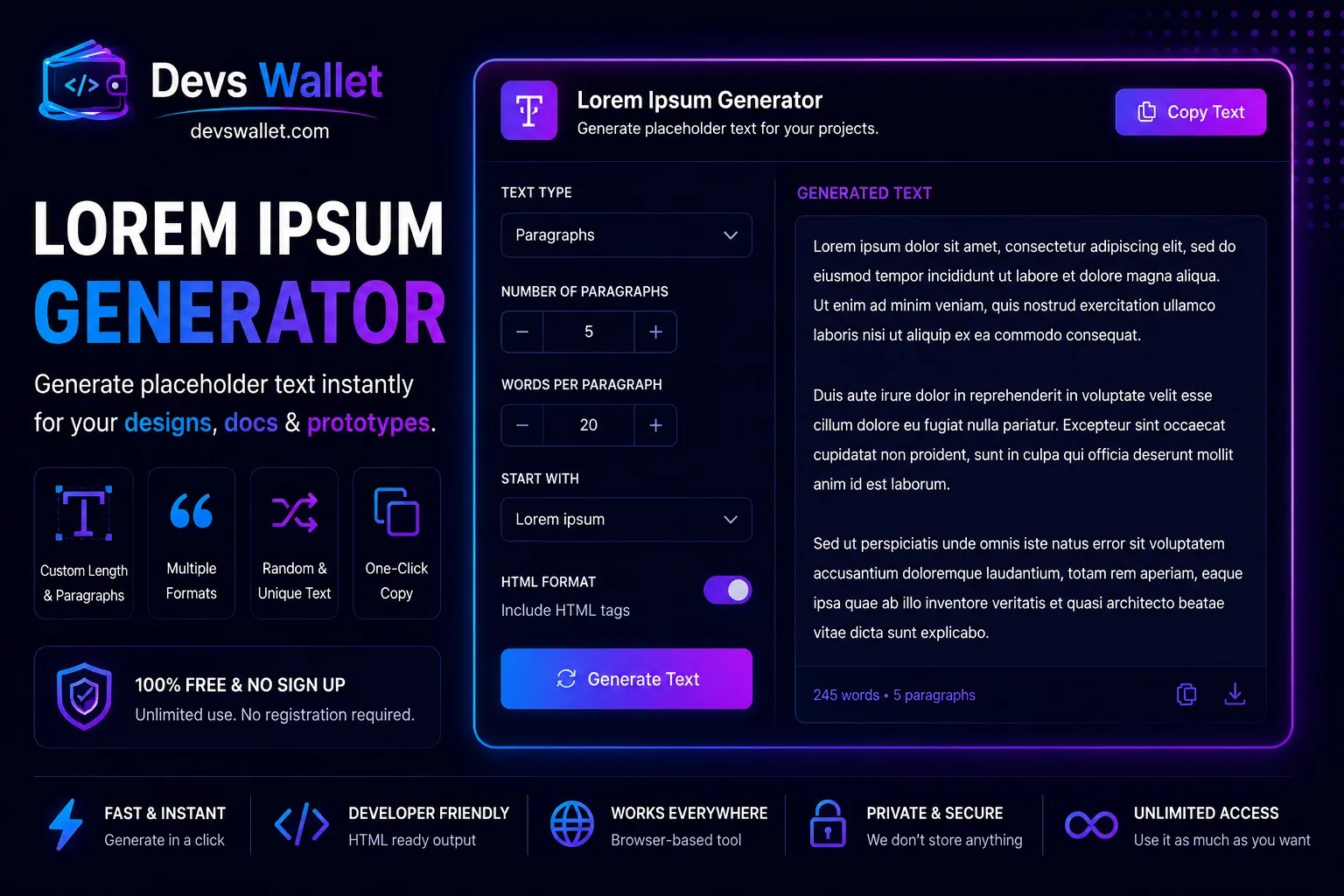 Lorem Ipsum Generator guide featured image showing online placeholder text generator interface