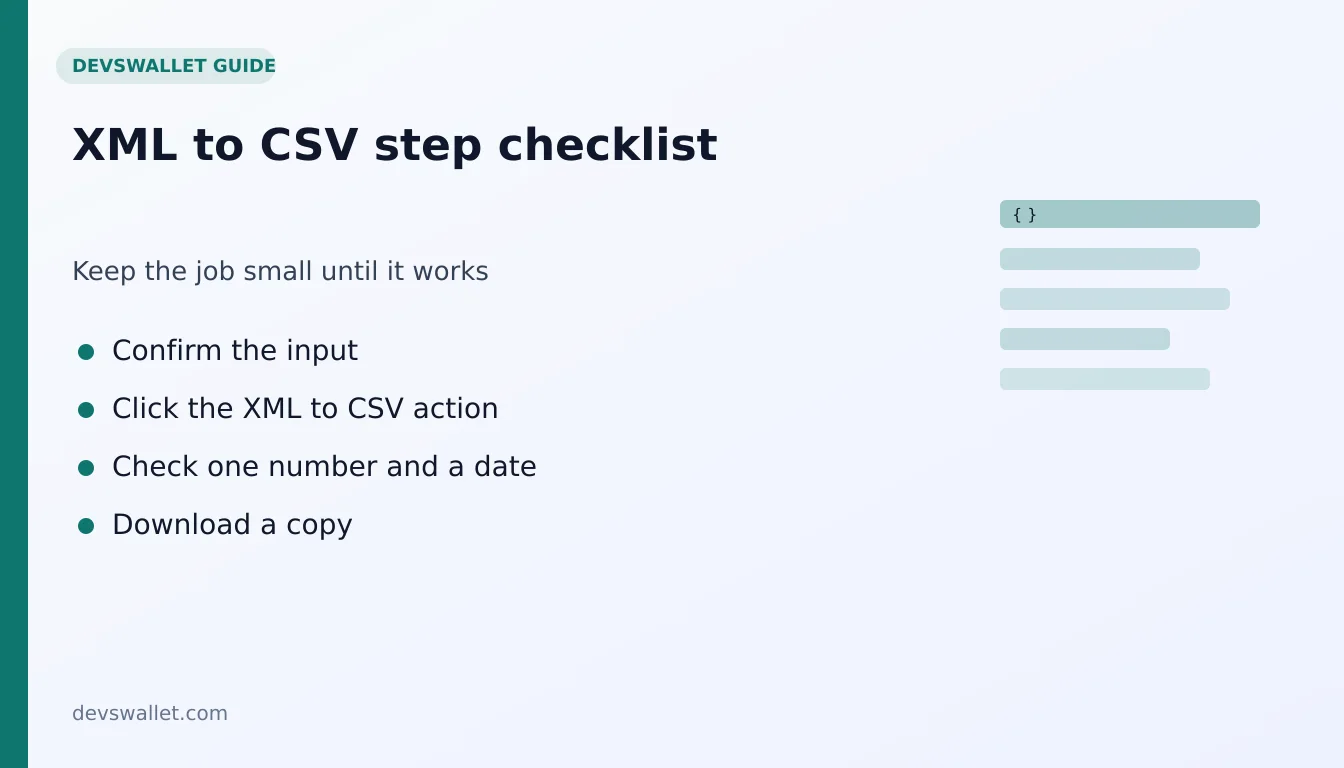 XML to CSV step-by-step checklist for xml to csv