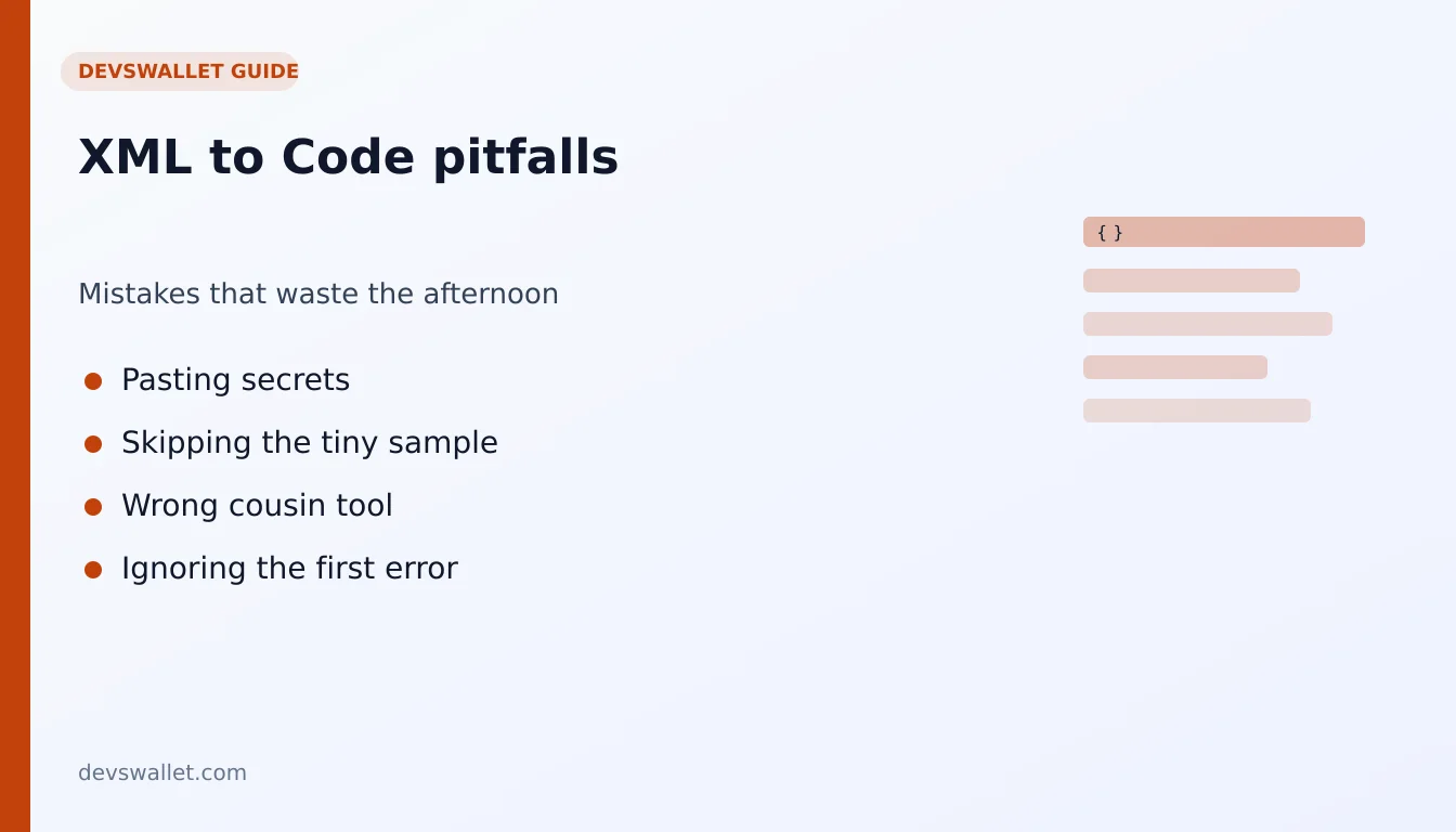 XML to Code common mistakes illustration for xml to typescript