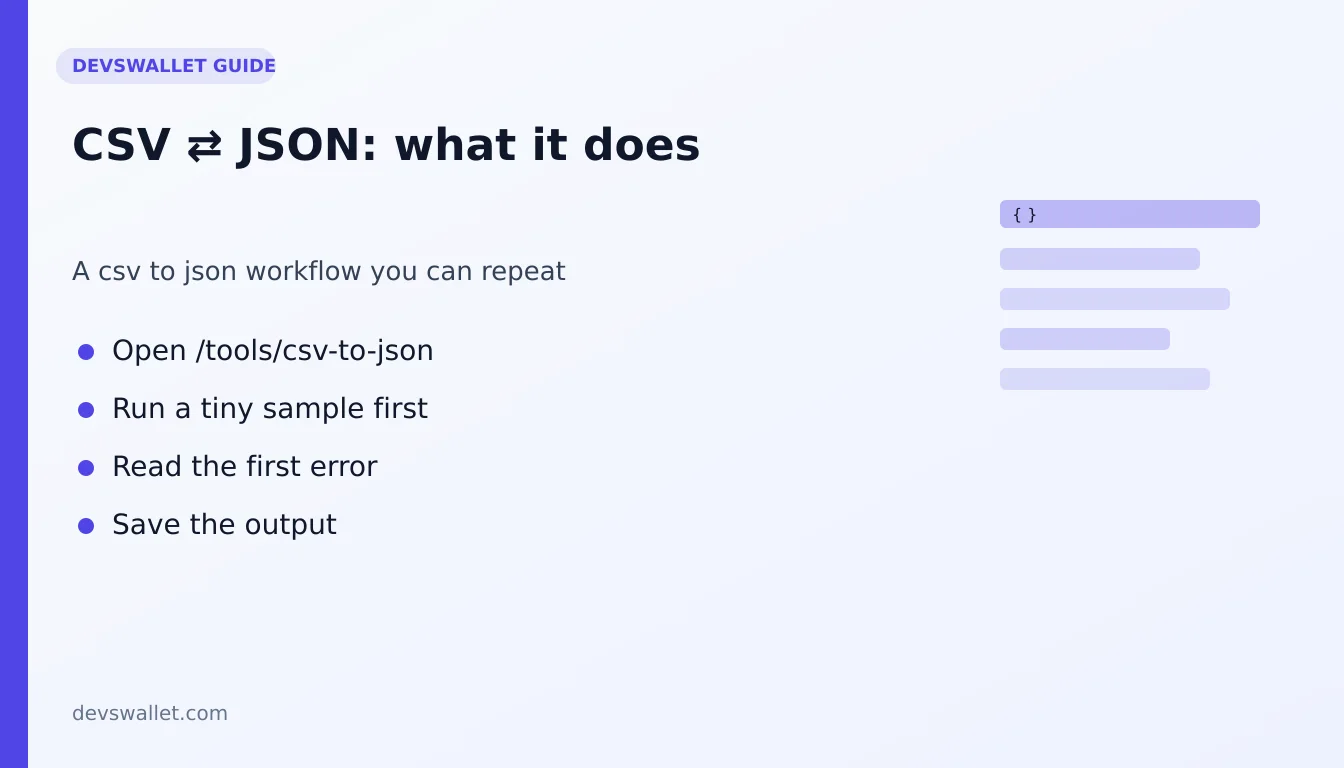 CSV ⇄ JSON workflow diagram for csv to json