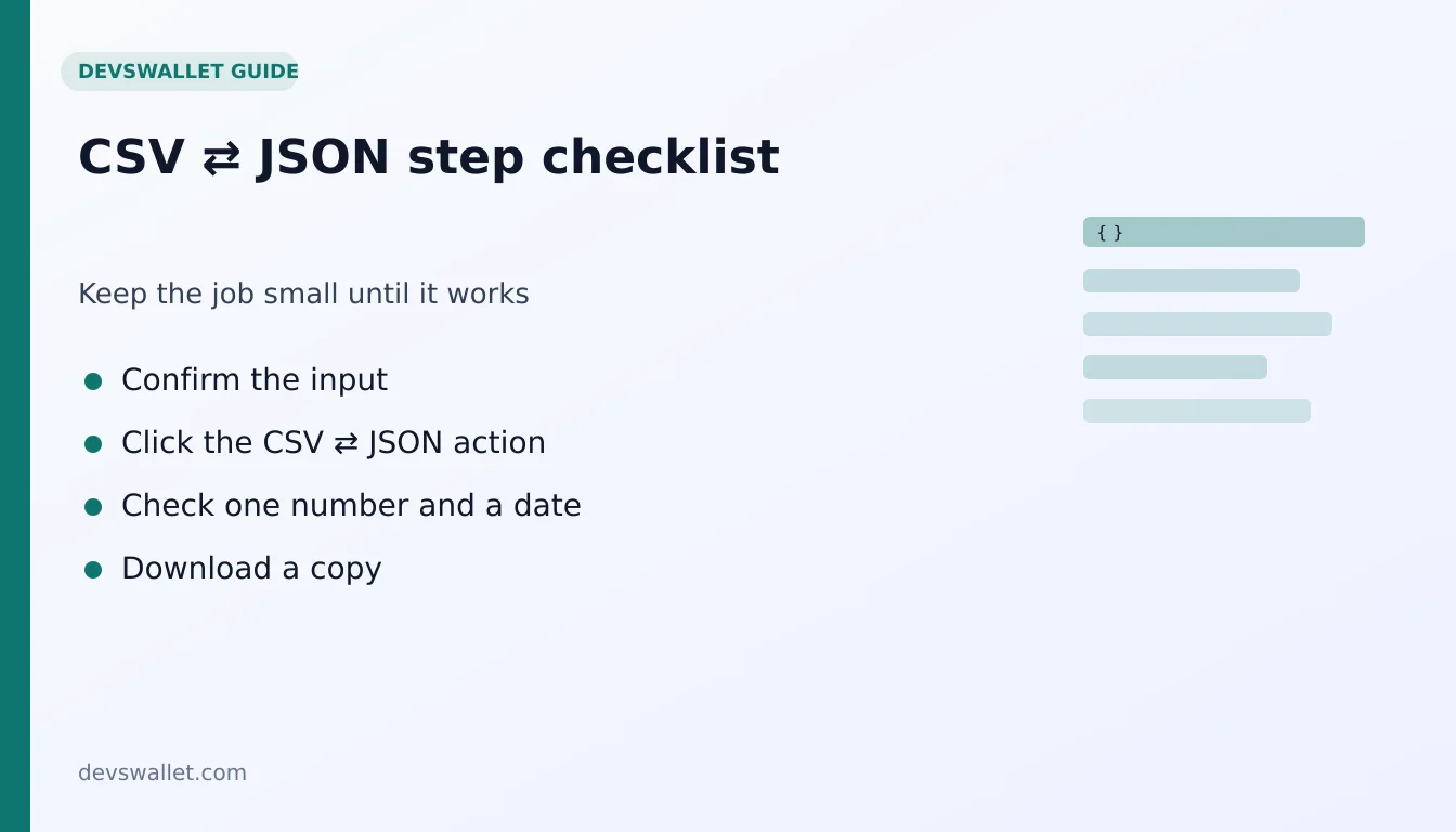 CSV ⇄ JSON step-by-step checklist for csv to json