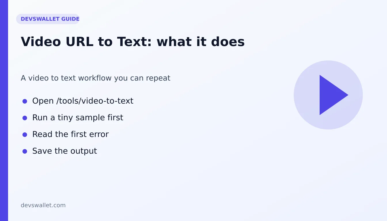 Video URL to Text workflow diagram for video to text