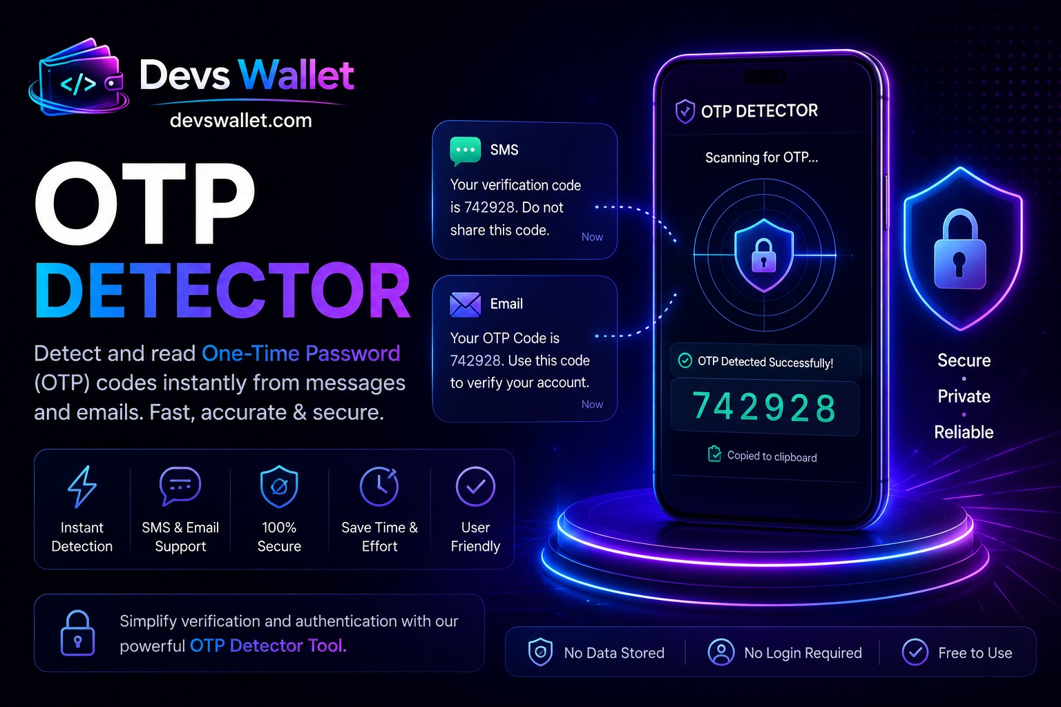 OTP Detector tool for reading and detecting one-time password codes securely for account verification.