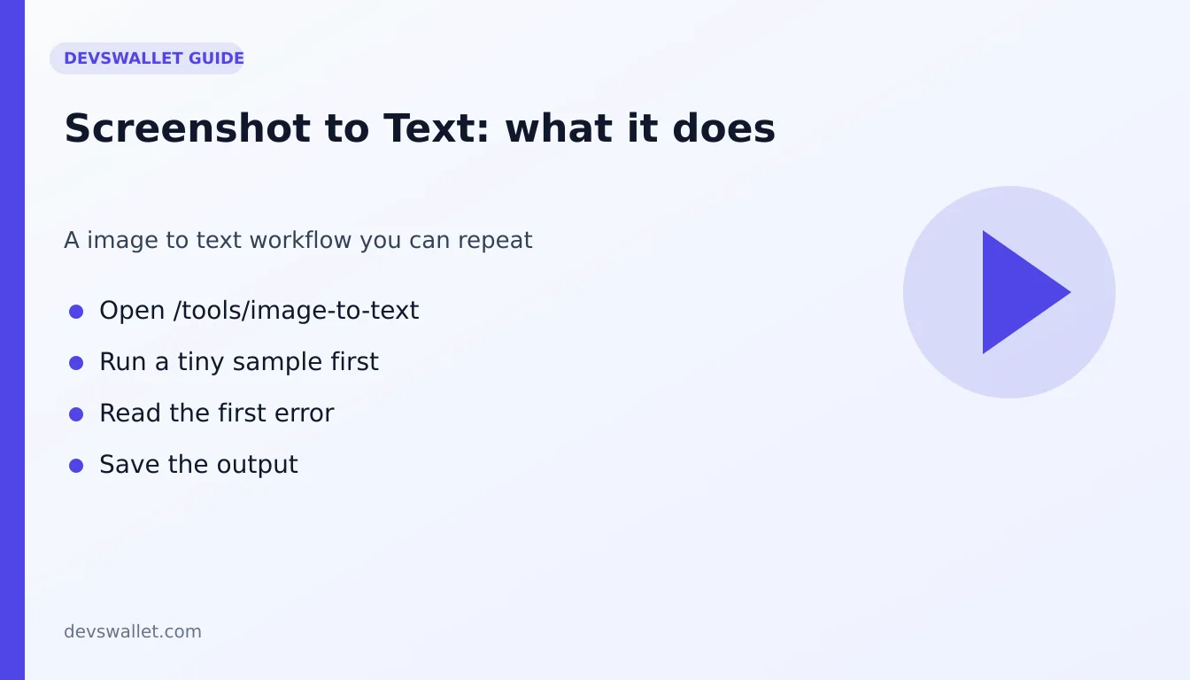 Screenshot to Text workflow diagram for image to text