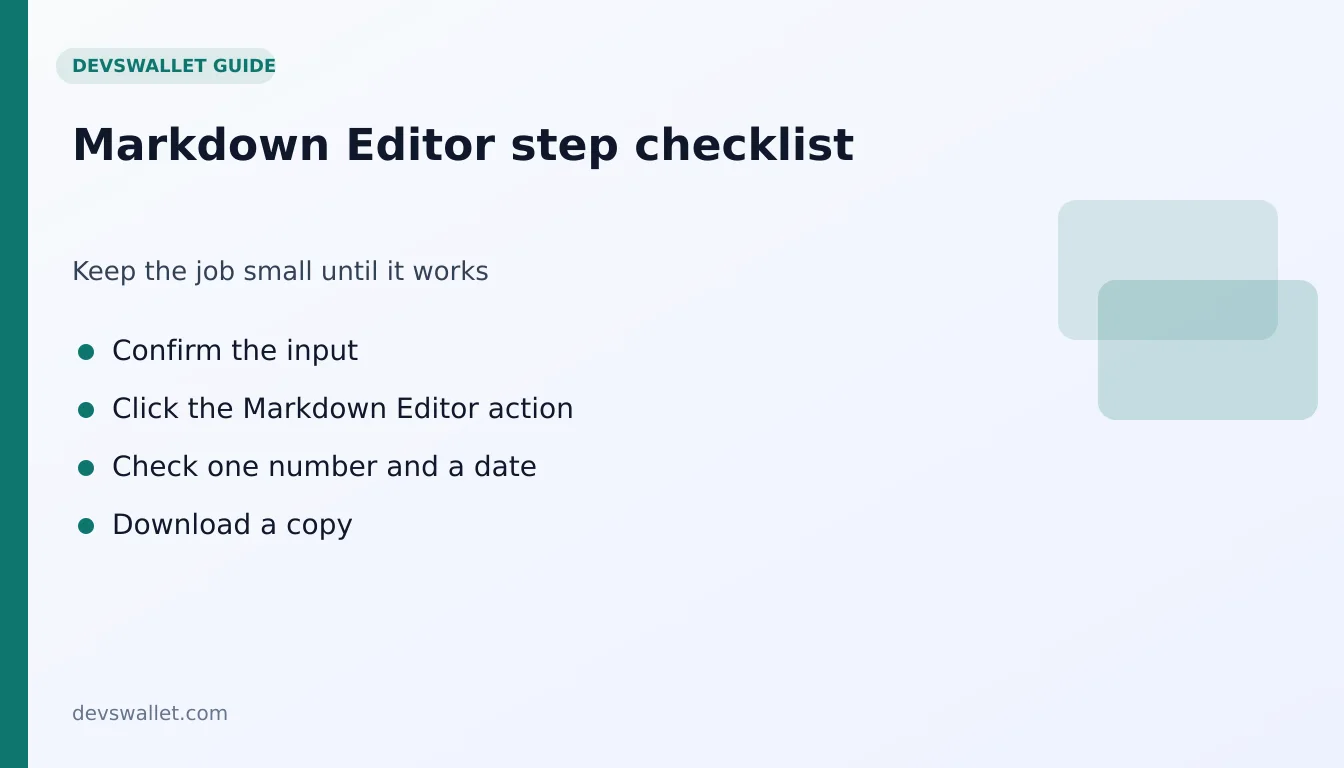 Markdown Editor step-by-step checklist for markdown editor