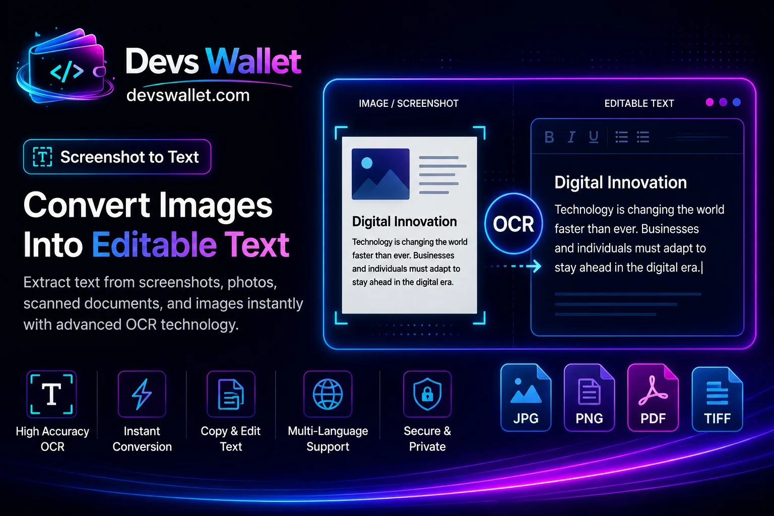 Screenshot to Text guide showing OCR image recognition and text extraction