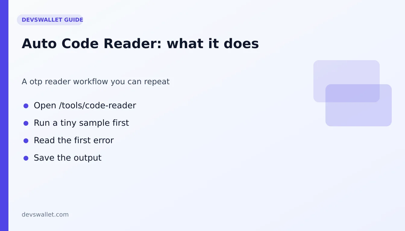 Auto Code Reader workflow diagram for otp reader
