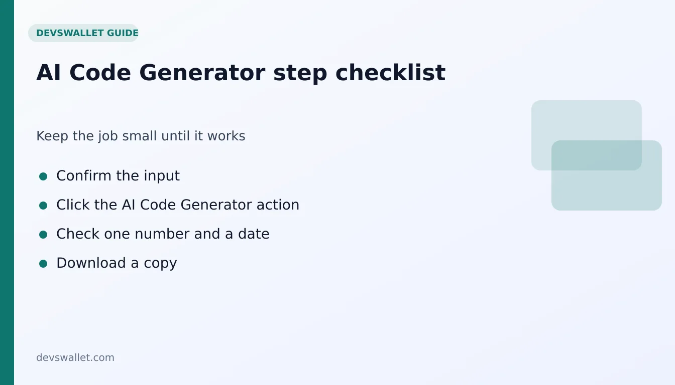 AI Code Generator step-by-step checklist for ai code generator