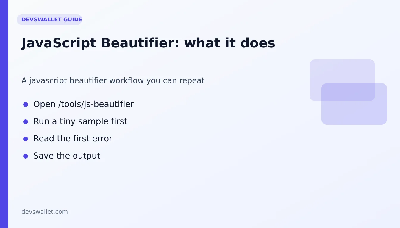 JavaScript Beautifier workflow diagram for javascript beautifier