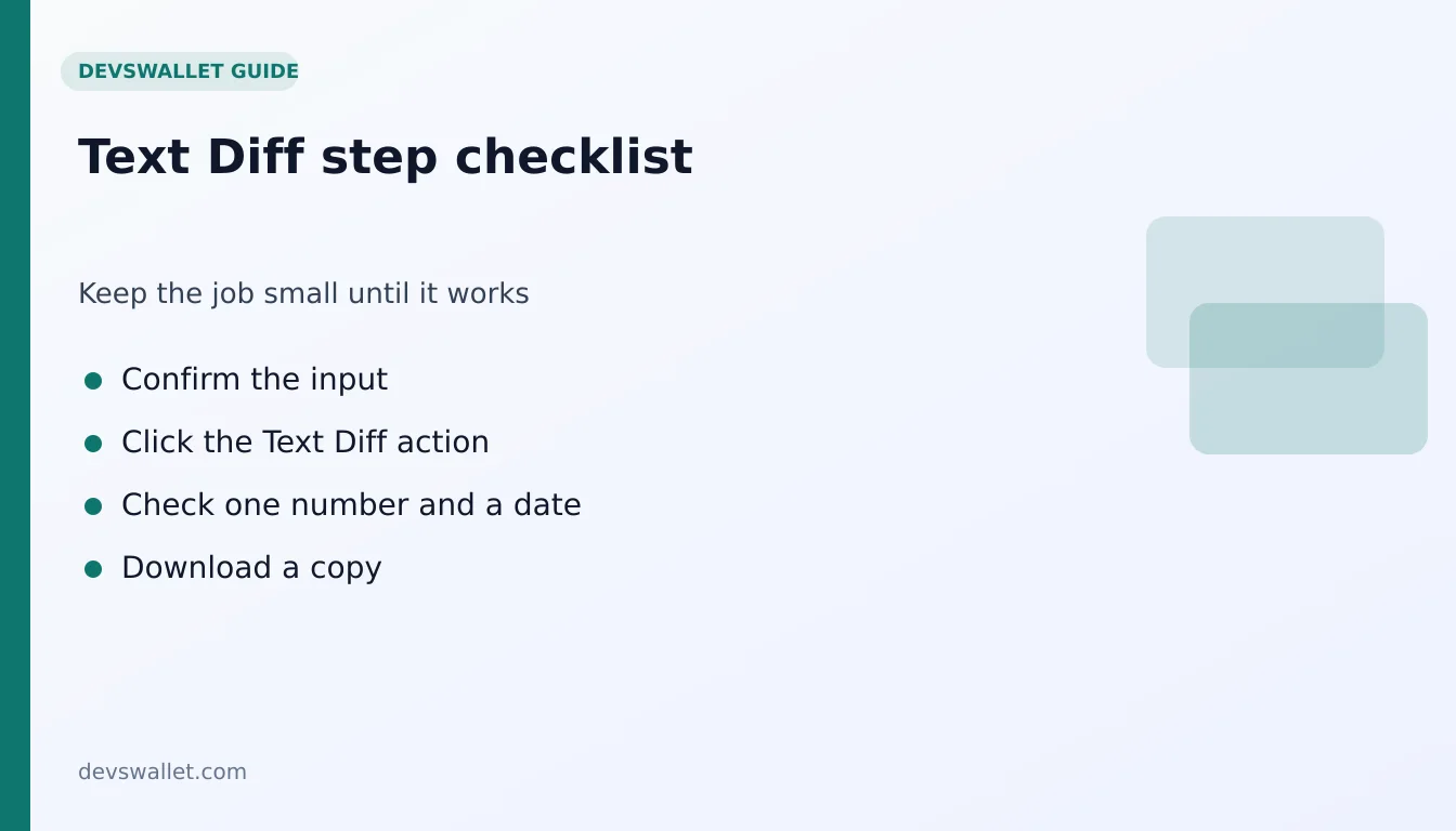 Text Diff step-by-step checklist for text diff