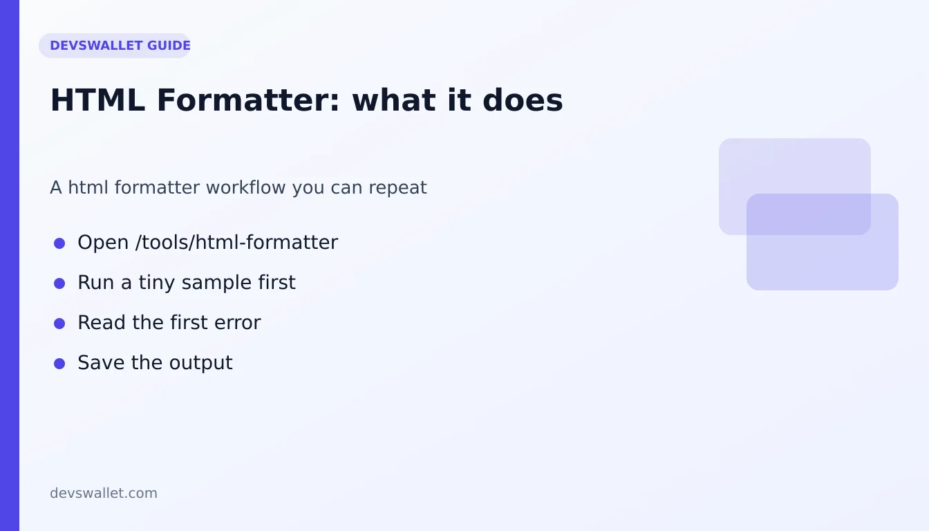 HTML Formatter workflow diagram for html formatter