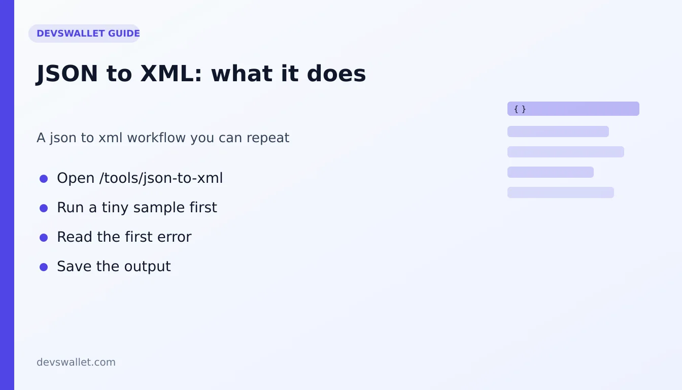 JSON to XML workflow diagram for json to xml