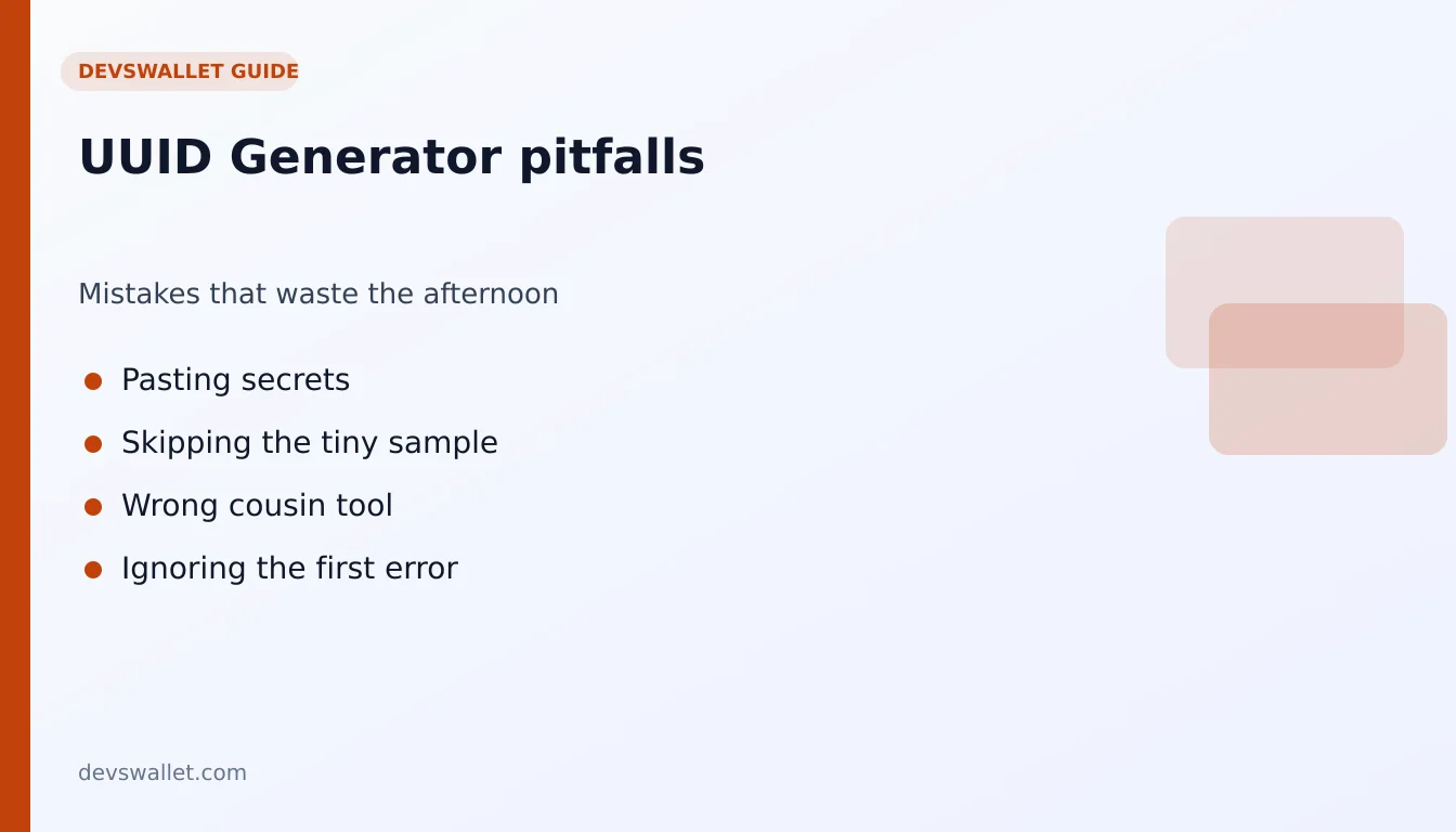 UUID Generator common mistakes illustration for uuid generator